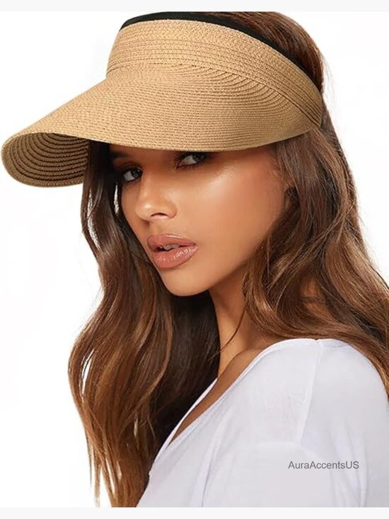 Women\'s Straw Packable Sun Visor Hat UPF 80+ Beach Travel